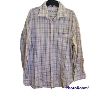 Peter Millar White Plaid Cotton Button Shirt Mens L Tall